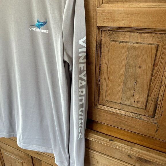 Vineyard Vines X-Small Shirt‎ Gray Blue Sword Fish Desgin Long Sleeve Crewneck - Picture 6 of 8